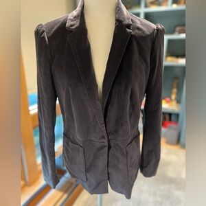 Rebecca Taylor navy velvet ruched sleeve blazer. Size 6